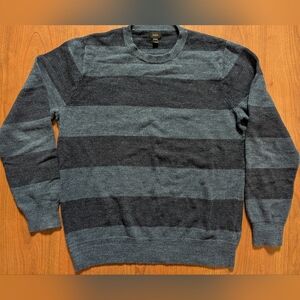 J.Crew Striped Crewneck Sweater Men's Size L Navy Blue 100% Cotton